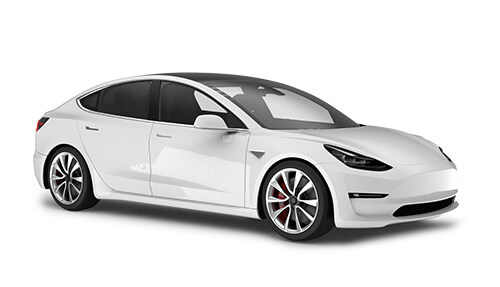 Example of a white four door Tesla sedan shown with Tesla auto insurance